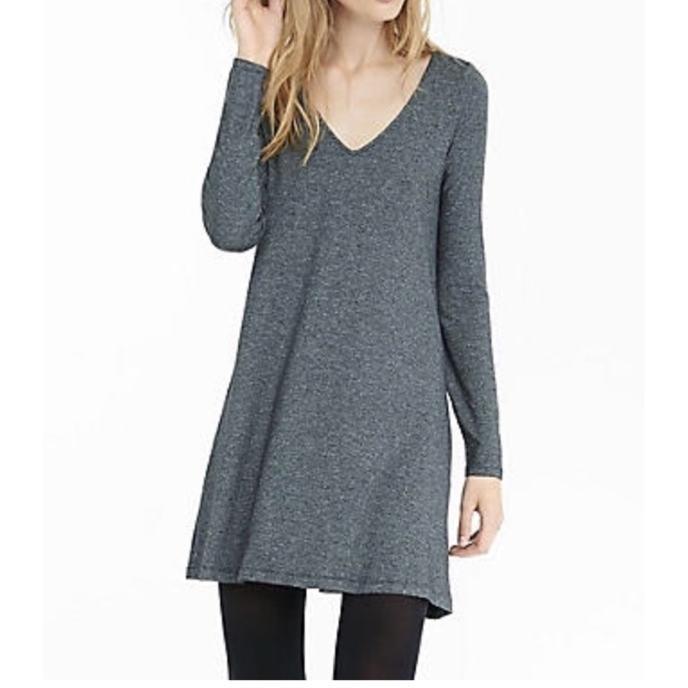 Express Long Sleeve Trapeze Dress - Grey - XS